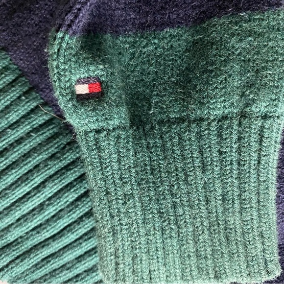 Tommy Hilfiger Sweater Mens Small Green & Blue Striped Cardigan Button Up Preppy - Picture 6 of 8